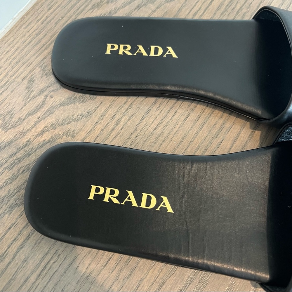 NWOB Prada Triangle Logo Slide Sandals in Black Size 36 - Picture 5 of 7